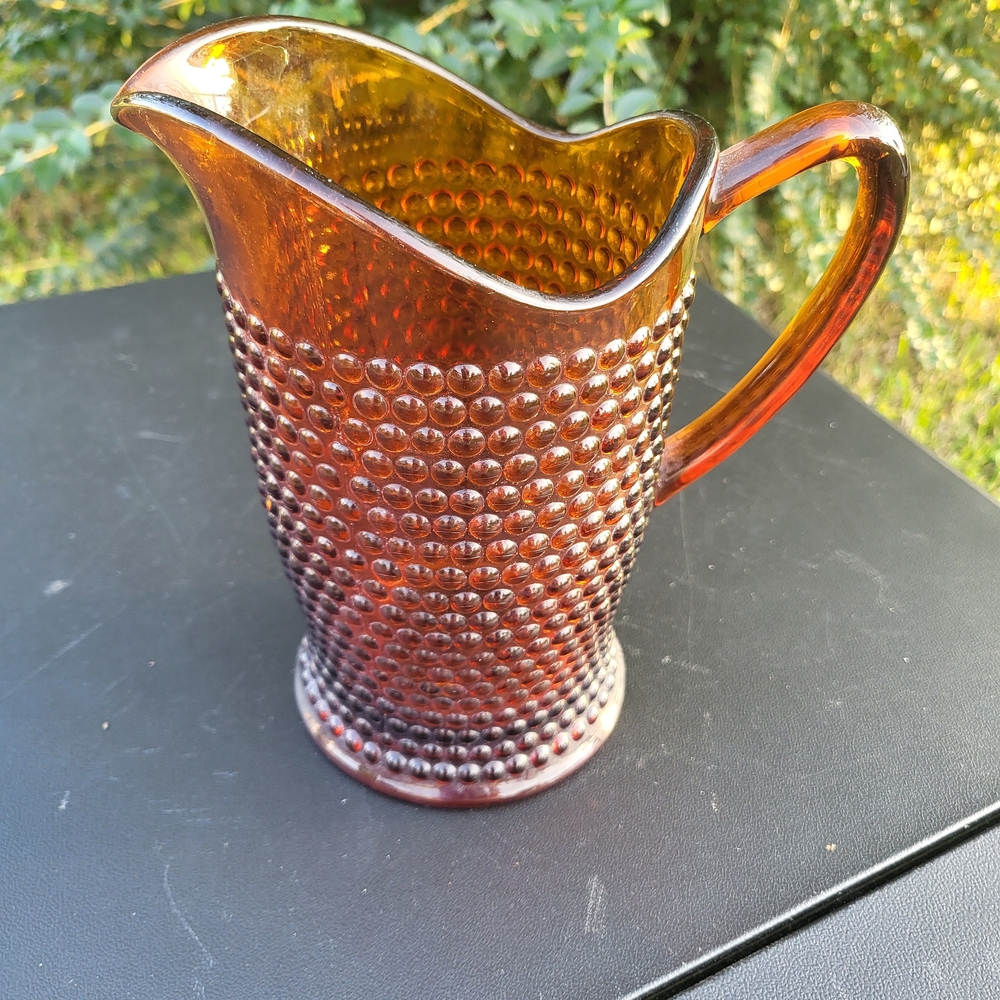 Amber Hobnail Glass Pitcher